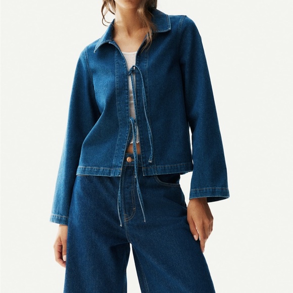 H&M Jackets & Blazers - H&M Blue Denim Jacket with Tie Detail